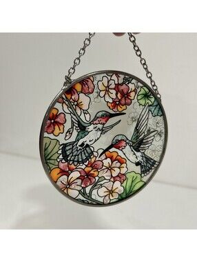 Amia Hand Painted Stained Glass Hummingbird Sun Catcher 4 1/2"